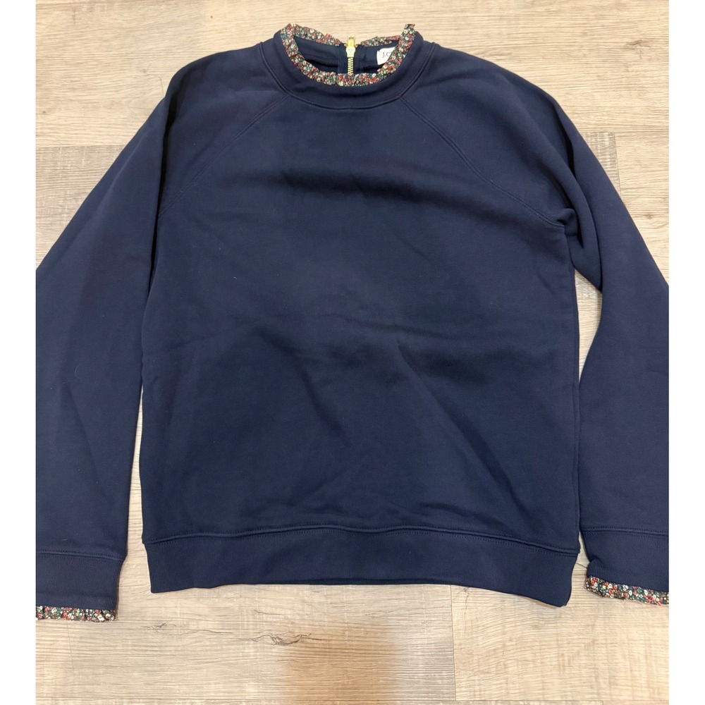 J.Crew Women's XS Navy Floral Trim Back-Zip Sweatshirt NWT